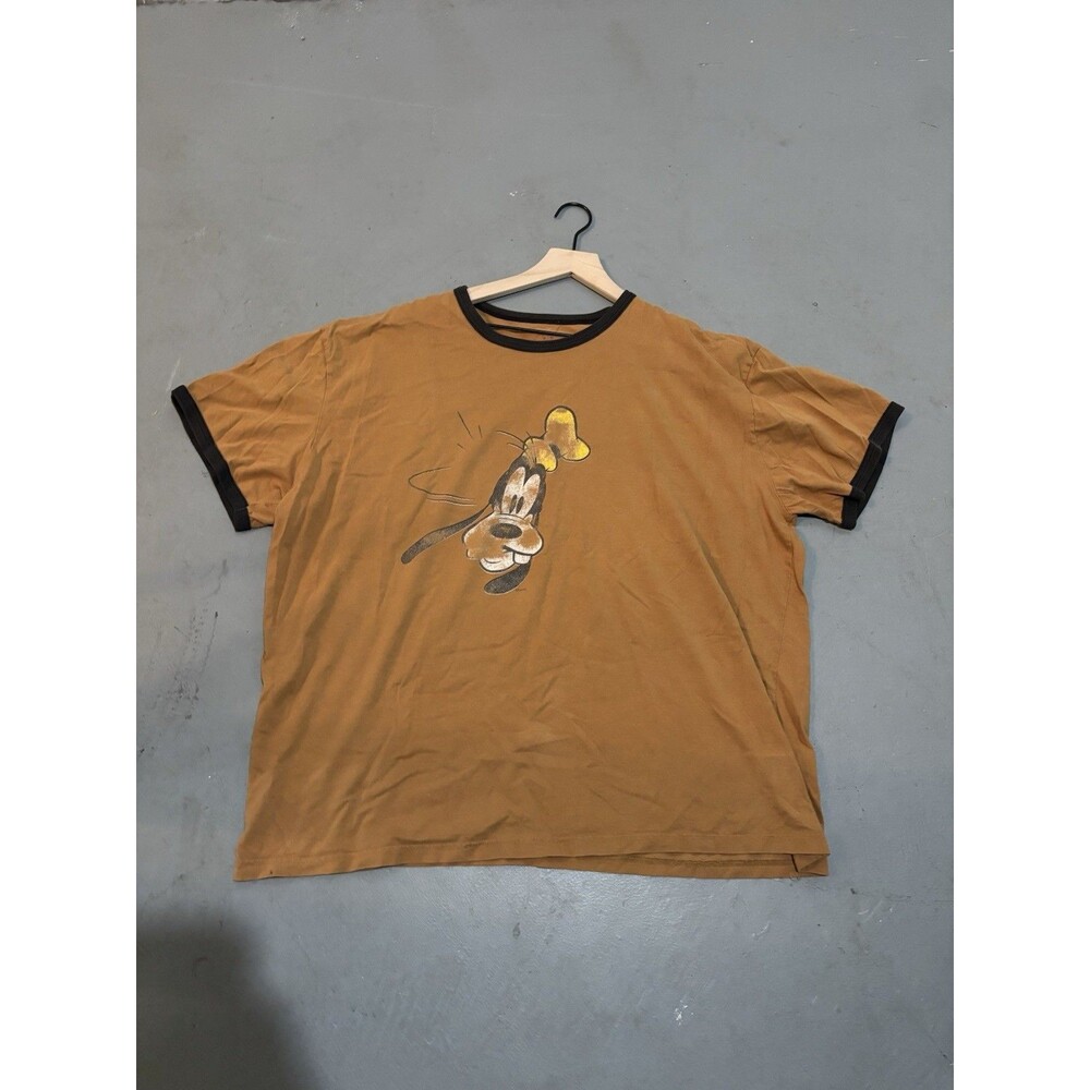 Disney Store Goofy Graphic T-Shirt Brown Ringer Crew Neck Short Sleeve XXL